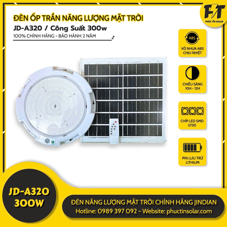 Đèn ốp trần năng lượng mặt trời 300w JD-A320